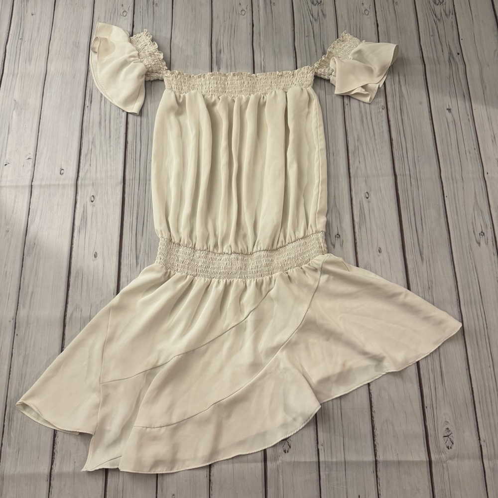 Amanda‎ Uprichard Ivory Off Shoulder Smocked Ruffle Mini Dress Women M USA